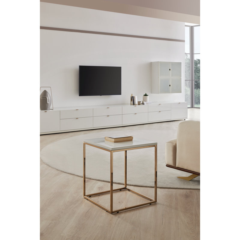 Table de bout avec cadre Honoria, Blanc, Or