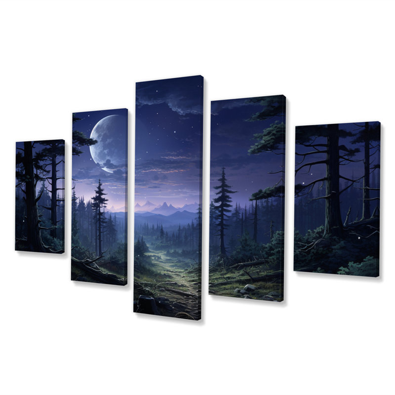 Pin Pin Moonlit Serenade II - Décoration murale pin - 5 panneaux