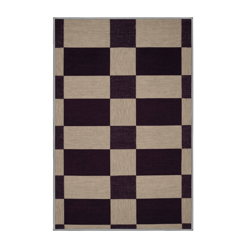 Tapis gris à carreaux lavable à la machine, Rectangle 8 pi x 10 pi
