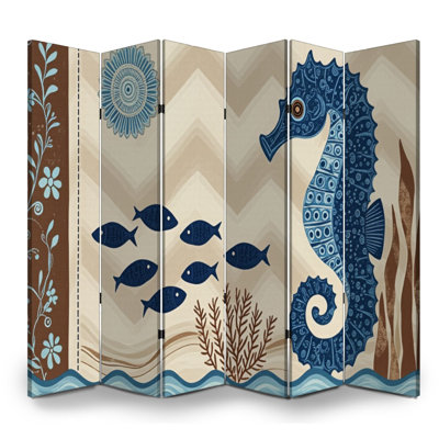 Cloison pliante 6 panneaux Royal Vintage Beach Brown Seahorse