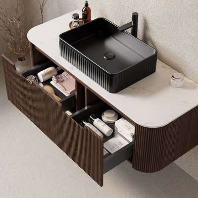 Wall - Mounted Floating Bathroom Vanity with Sink and Storage Cabinet, Featuring Drawers, Pre - assembled for Easy Installation and Durable Use