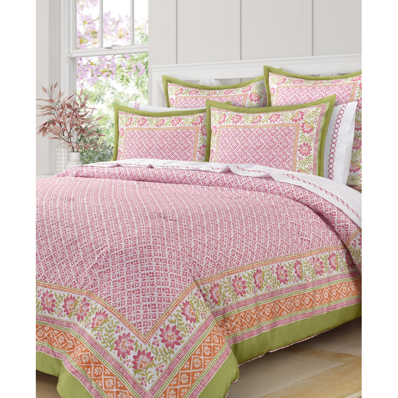 Queen Pink Microfiber Floral Geometric Comforter Set