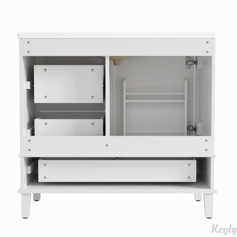 Meuble-lavabo de 91 cm avec lavabo en céramique, Blanc