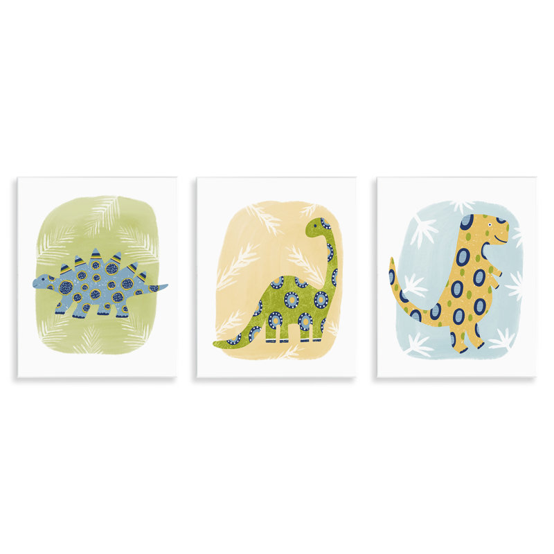  Three Patterned Dinosaurs Wall Plaque Art Set by Lisa Nohren
