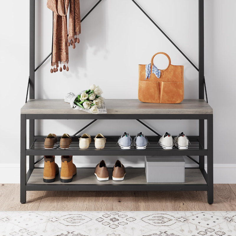 Banc de rangement pour 8 paires de chaussures, gris