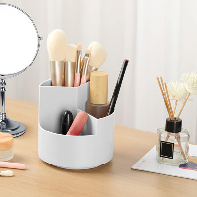 Pot à crayons de bureau, 3 compartiments rotatifs à 360°, rangement pour fournitures de bureau, joli pot pour le bureau, l'école, les fournitures artistiques et les enfants - Gris