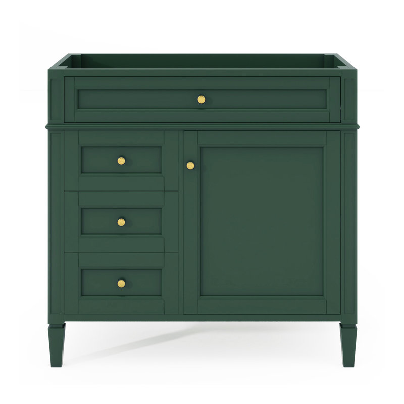 Meuble-lavabo de salle de bain 36 po sans lavabo supérieur, armoire de rangement moderne avec 2 tiroirs et un tiroir basculant, structure en bois massif