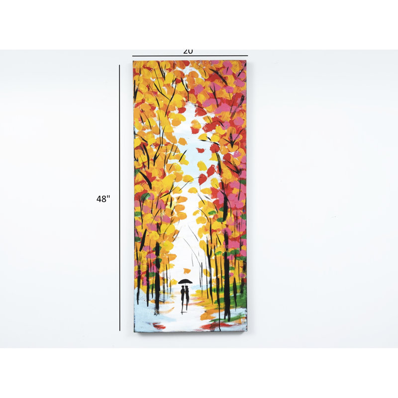 Impression sur toile orange surdimensionnée de 47 po x 19 po - L'élégance printanière peinte à la main ajoute une touche d'élégance au décor