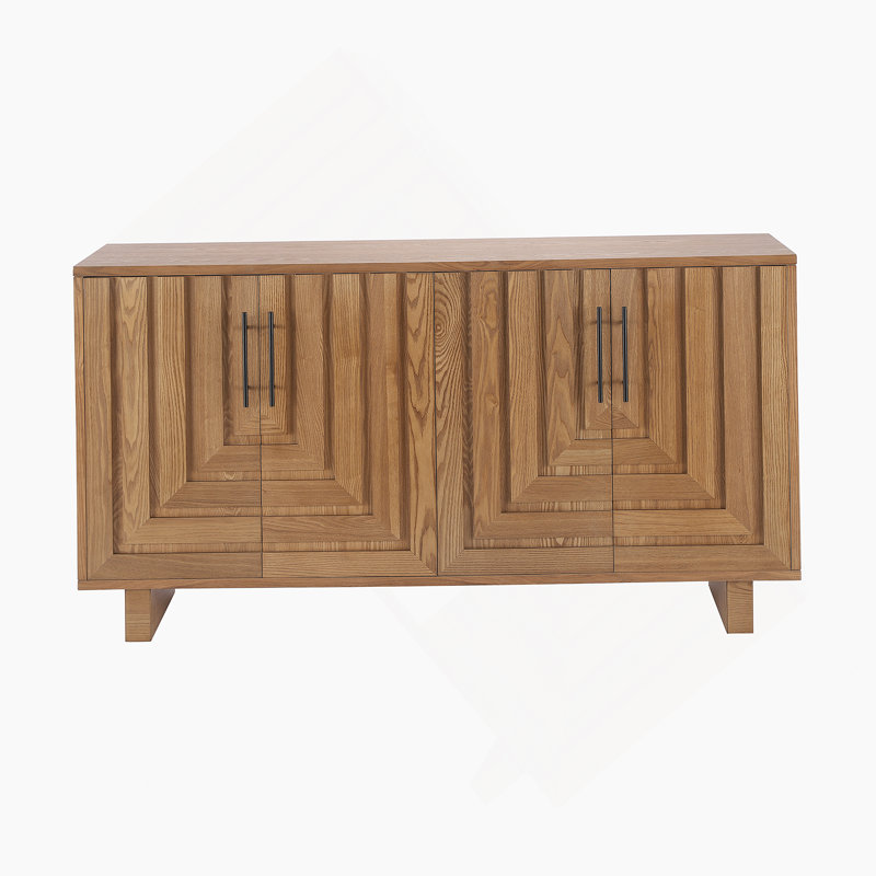 Buffet, armoire de rangement avec 4 portes, armoire d'appoint avec poignées en métal, Naturel