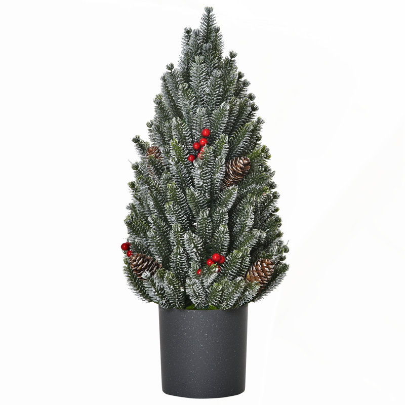 Arbre de Noël miniature enneigé de 18 pouces de hauteur, parfait pour la décoration de Noël de table avec pommes de pin et baies