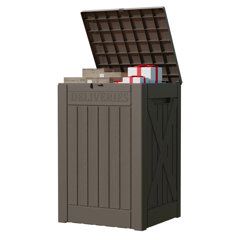 Brown Resin Lockable Deck Box with Steel Frame, 48-Gallon