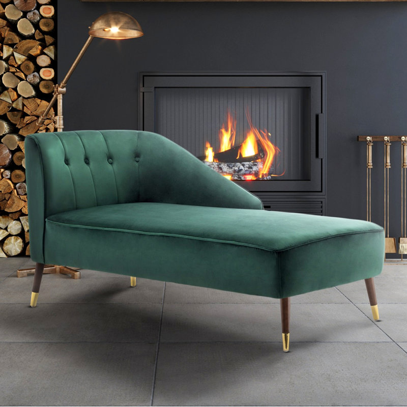 Bert Velvet Chaise Lounge, Emerald Green
