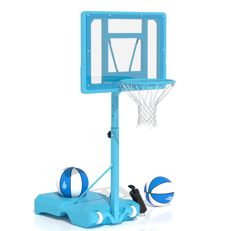 Swimming Pool Basketball Hoop,adjustable Poolside Basketball Goal With 2 Balls & Inflator Outdoor For Youth Teens Adults (blue)