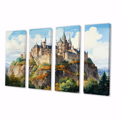«French Castle Mountain Views - Châteaux», ensemble de 4 décorations murales