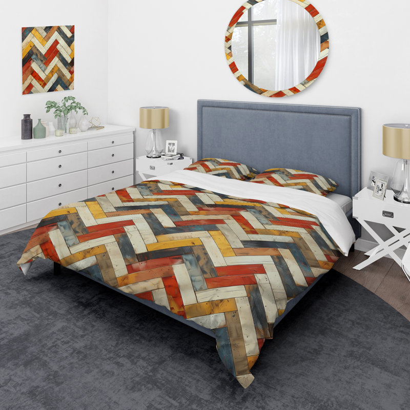 Ensemble de housse de couette à chevrons orange et beige, Housse de couette très grand + 2 taies décorativ