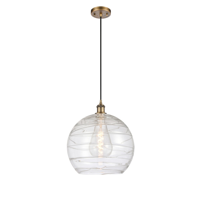 Luminaire suspendu en forme de globe à 1 lumière Hamida, Ampoule non incluse, Transparent, Laiton brossé