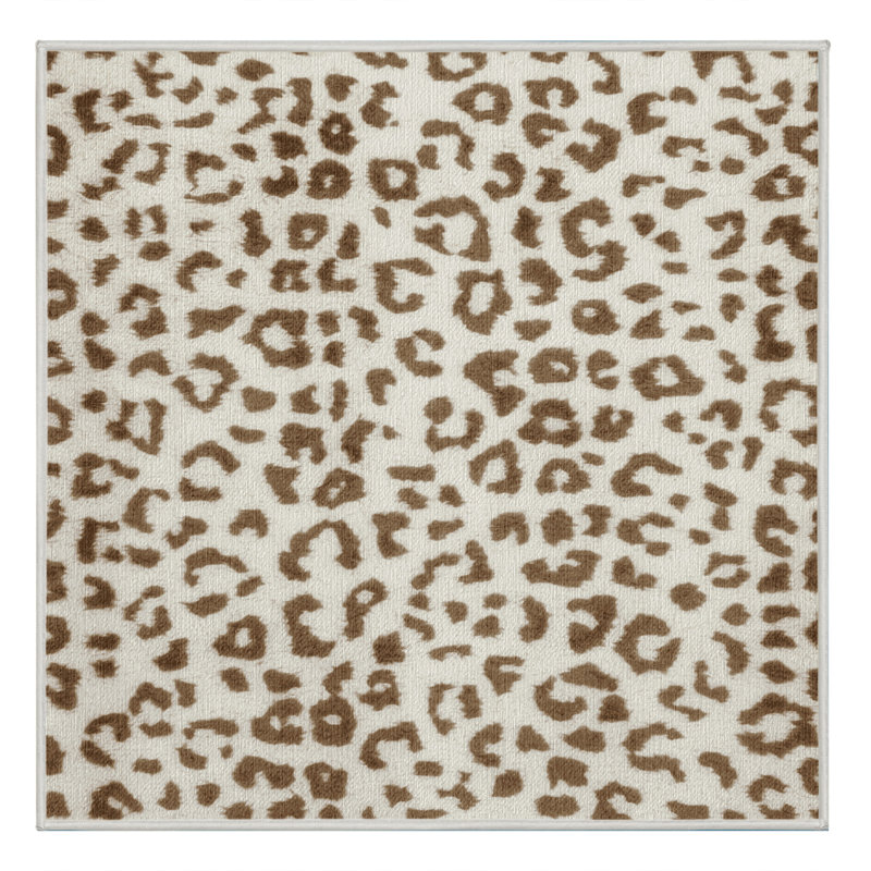  Tapis blanc lavable à gros chats léopard, Carré 3 pi