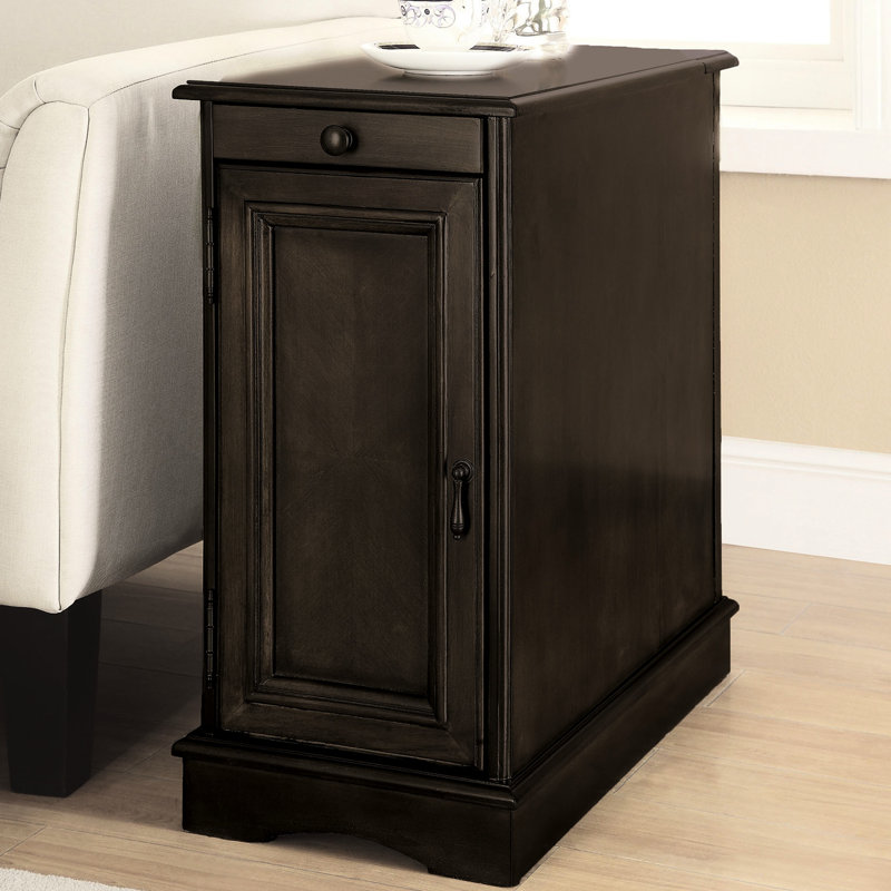 Table d'appoint moderne grise avec charge et compartiment - options de rangement multifonctionnelles de 24 po de profondeur