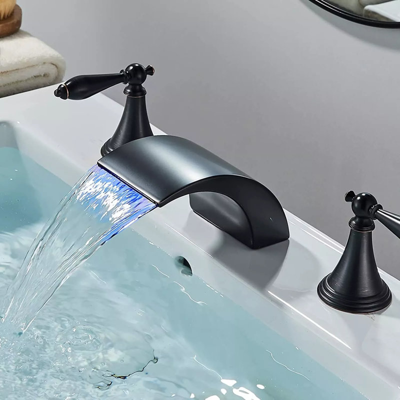 Robinet de lavabo de salle de bain encastré à DEL à 2 poignées et 3 trous pour lavabo à DEL, Noir mat