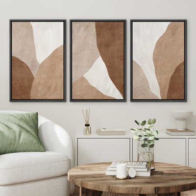 Abstrait, neutre, beige, brun clair, brun, toile moderne encadrée, ensemble d'art mural de chambre à coucher principale 3