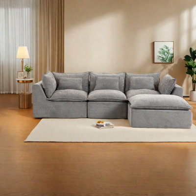 Canapés d'angle modulaires surdimensionnés, poufs 3 places en tissu de coton, style moderne
