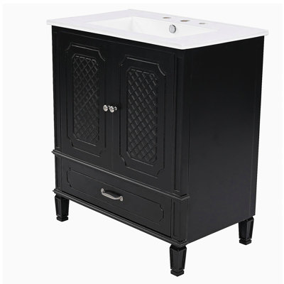 [Video] 30" Bathroom Vanity with Sink Vintage Style, Multi-functional Storage Space, Door Shelf, Soft-closing Door, Black (same sku: N759P218644B)