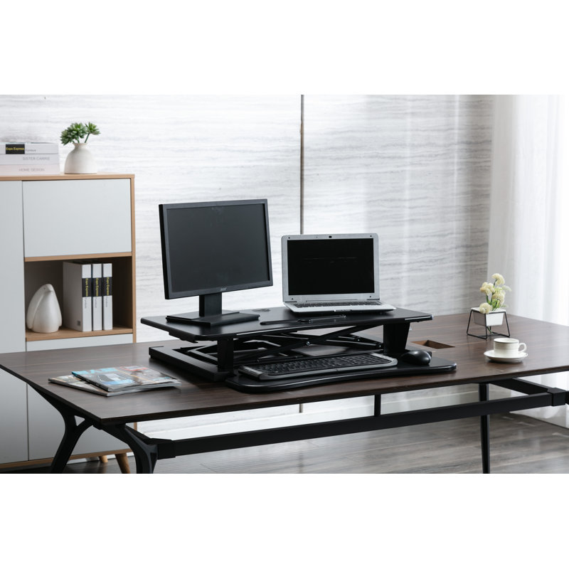 Adjustable Metal Base Standing Desk Converter, 20.5" H x 36" W x 25.6" D, Black