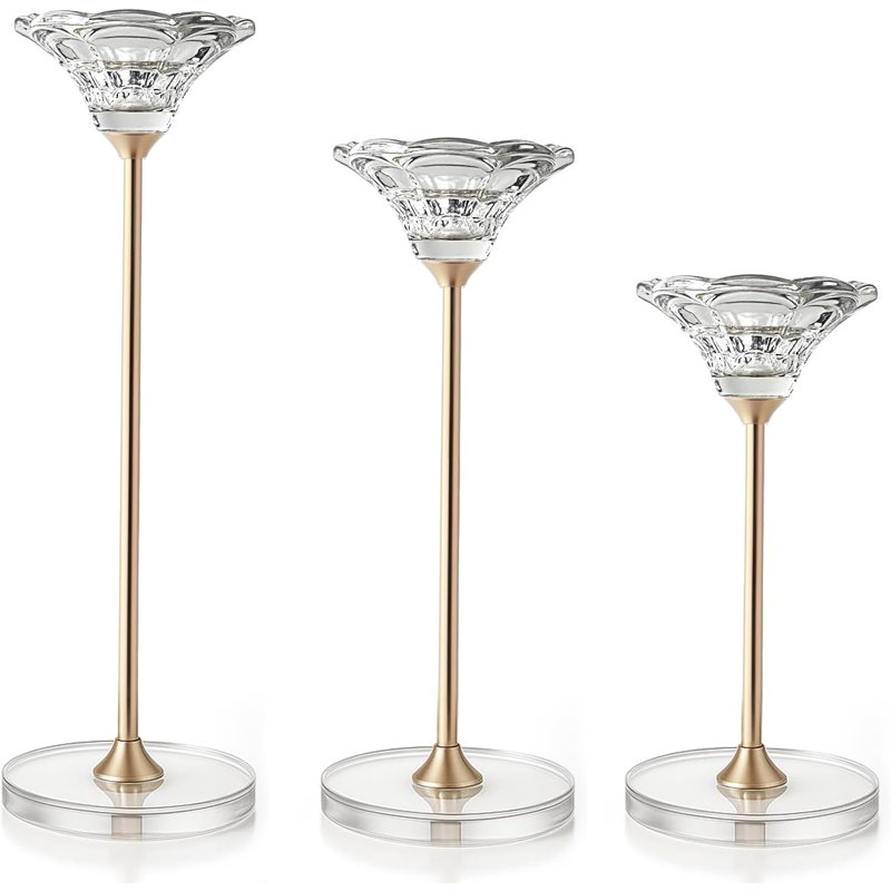 Crystal Glass Candle Holders Set Of 3, 2-In-1 Taper And Pillar Candle Holders, Elegant Decorative Candelabra For Home Decor, Wedding, Party, Anniversary