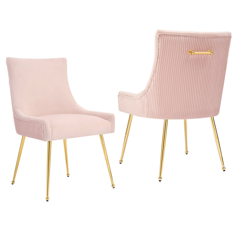 Velvet Upholstered Side Chair With Gold Legs , Pink, Gold