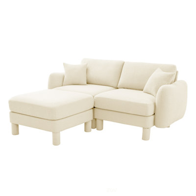Modular Sectional Sofa With Storage, Cylindrical Backrest And Armrests, Deep Comfortable Seating For Living Room, 4 Seat L-Shaped Sofa, White
