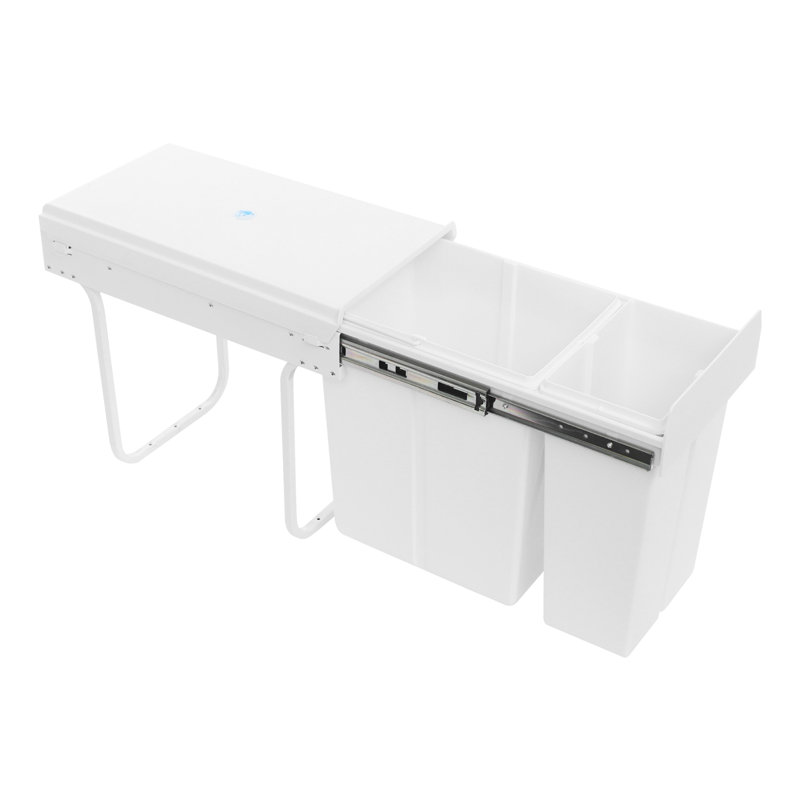 Poubelle coulissante double 10L + 20L pour armoire, poubelle d'armoire de cuisine avec rail ordinaire, Blanc