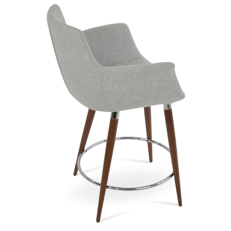 Tabouret de bar et de comptoir Bottega Ana, Noyer, Laine argentée, Tabouret de comptoir (siège d'une hauteur de 24 p