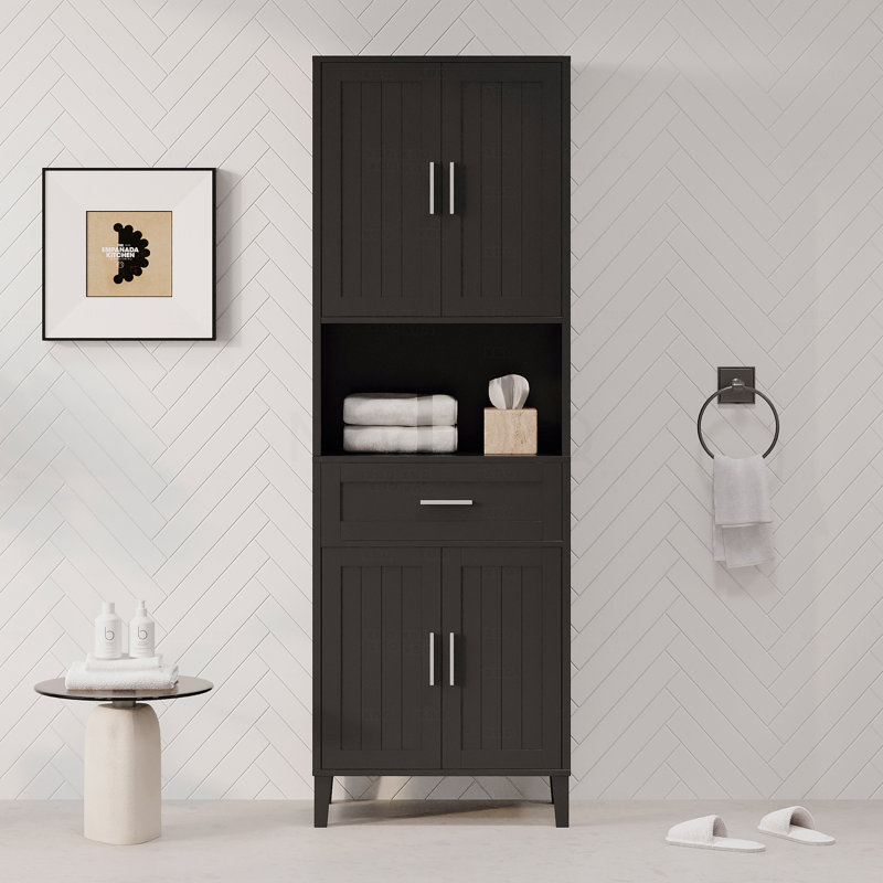 70.9" High Freestanding Tall Bathroom Cabinet With A Drawer, 2 Cabinets, 4 Soft-Close Doors, 2 Adjustable Shelves, Open Storage
