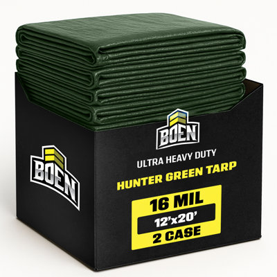 10 ft x 20 ft Hunter Green Tarp,  2-Pack, 16 Mil Thick Waterproof Heavy Duty Cover, Rip Proof Tarps, Thick Weave Material, UV Resistant for Tarpaulin Canopy Tent, Boat, RV or Pool Cover