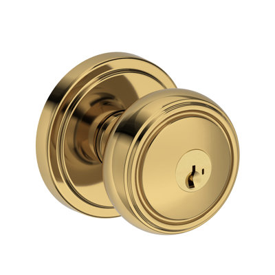 Bremerton Keyed Entry Knob with Stepped Round Rose in Lifetime (PVD) Polished Brass