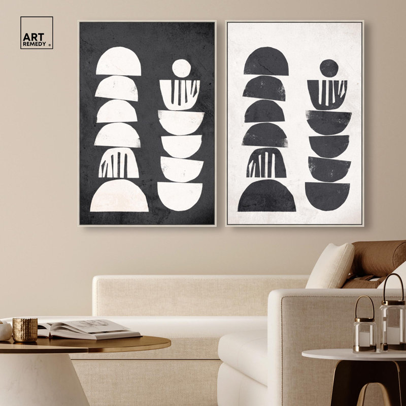 Cyclic Harmony Canvas Print Modern Abstract Art Set by Art Remedy, Black Frame, 10 x 15, 46" H x 31" W, Cadre blanc