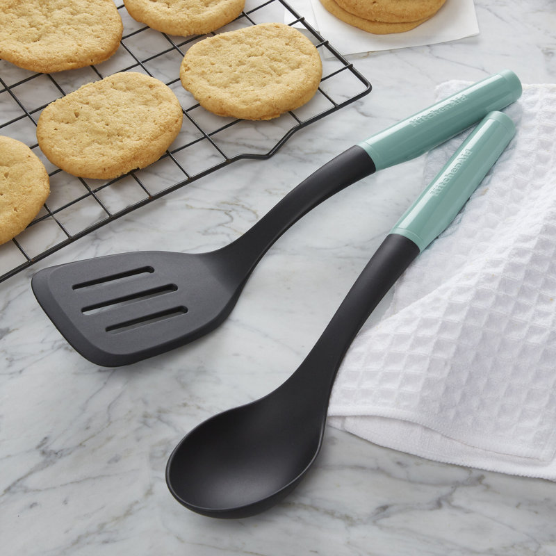 Aqua and Black Nylon Spoon and Turner Set