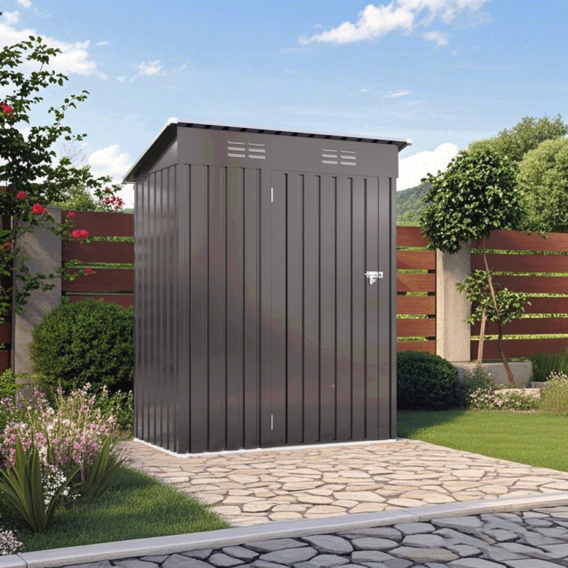 Remise de rangement extérieure en métal 5 pi x 3 pi, remise à outils avec toit incliné et remise à outils compacte verrouillable en métal