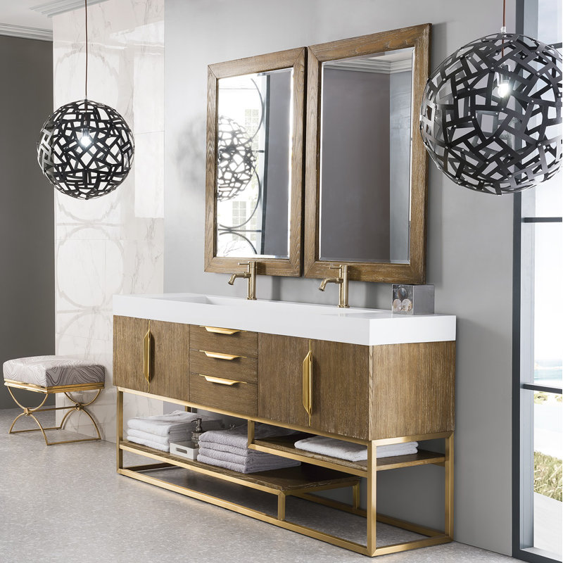 Meuble-lavabo simple l 72 po Samorah, Blanc lustré, Or rayonnant
