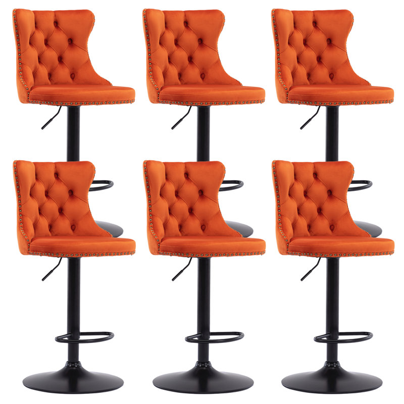Tabourets de bar modernes et rembourrés en velours pivotant noir (ensemble de 4), Orange, 6