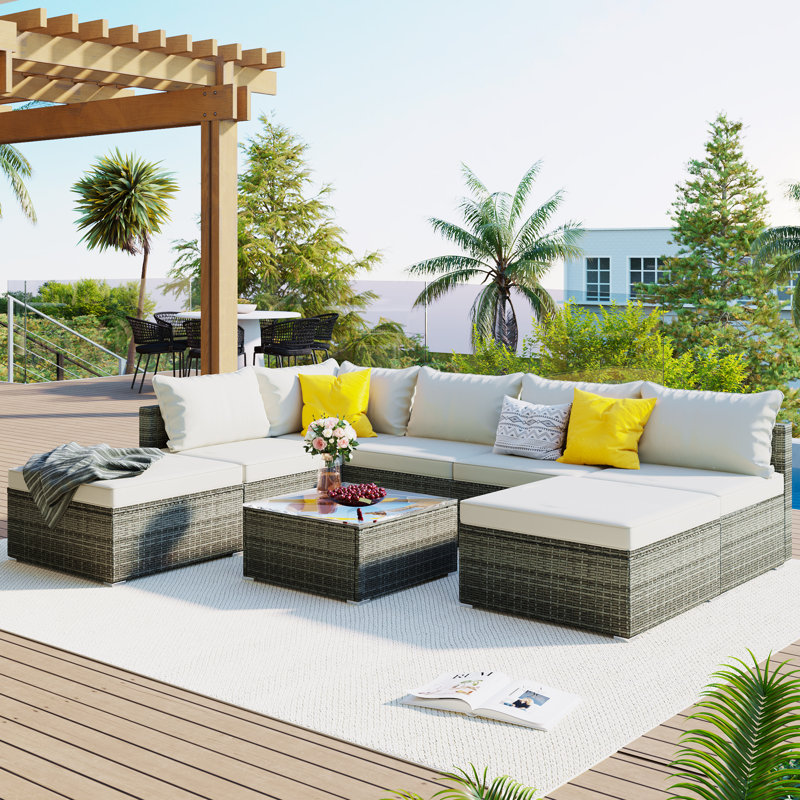 Ensemble de mobilier d'extérieur 8 pièces, ensemble de conversation en osier de jardin, ensemble de canapé simple combinable