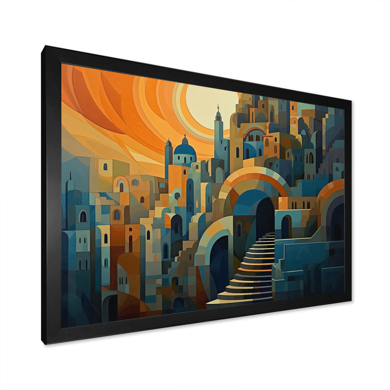 «Yellow and Blue Retro Radiance», reproduction sur toile encadrée, H 12 po x l 20 po x P 1 po, Cadre photo noir