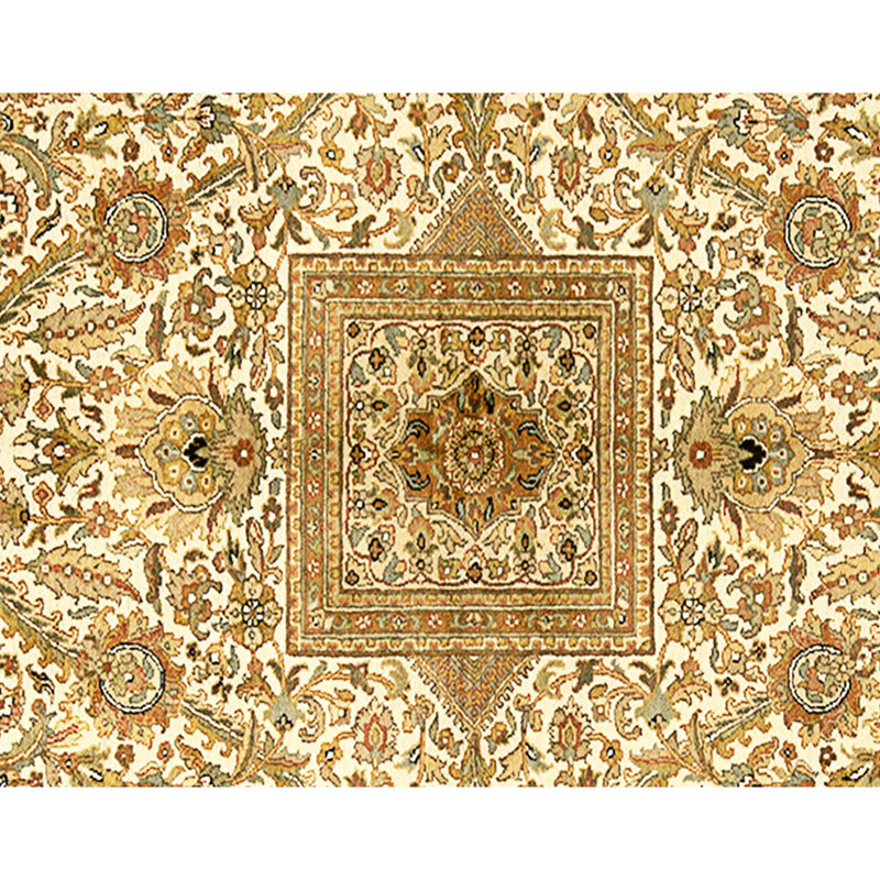 Hand Knotted Wool Area Rug in Cream And Gold
