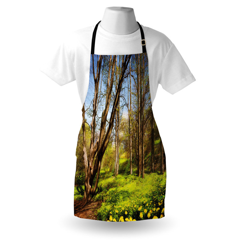 Tablier East Urban Home, unisexe, fleurs de printemps, taille adulte, jaune, bleu, brun