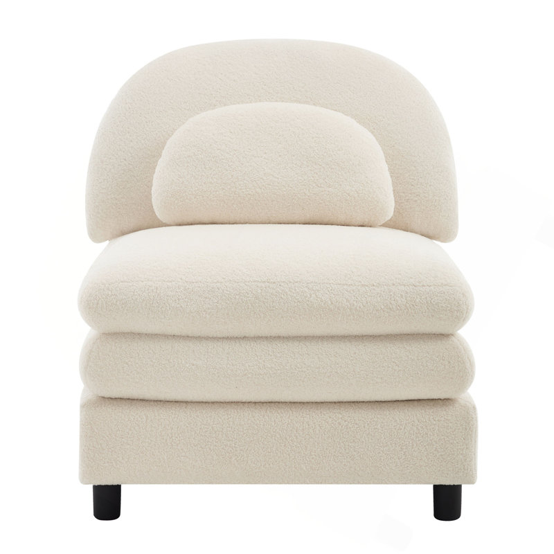 Canapé sans accoudoirs courbé en tissu avec oreiller Vitoria, Beige White