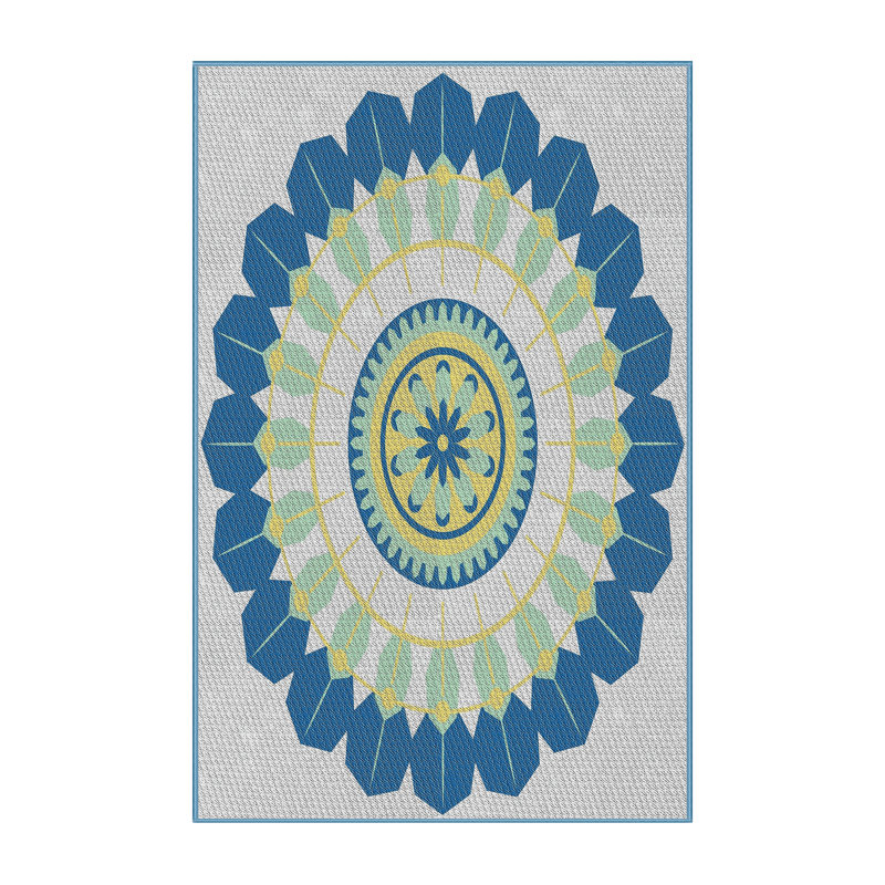 Tapis abstrait bleu marine / vert / gris, Rectangle 5 pi x 7 pi