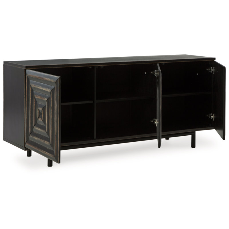Fair Ridge 72" Distressed Black Wood Accent Cabinet with Adjustable Shelves