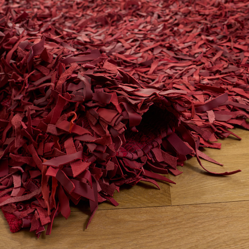 Arik Handwoven Leather/Cotton Solid Color Rug in Red, Square 5'