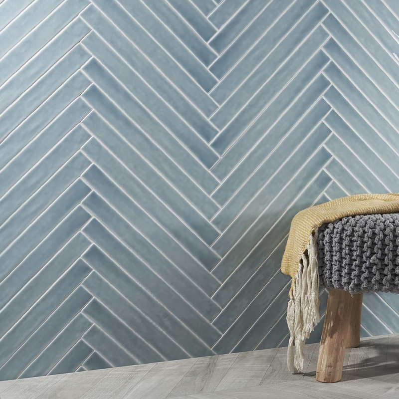 Carolina 2x20 Polished Crackled Ceramic Wall Tile, Sky Blue