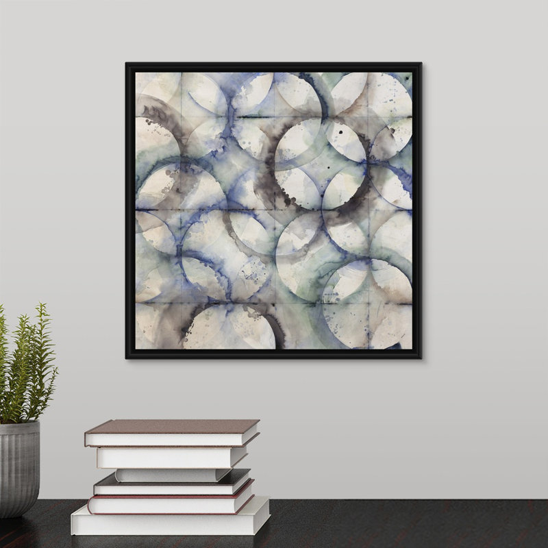 « treillis work », peinture sur toile, H 13,7 po x l 13,7 po x P 1,75 po, Cadre flottant noir